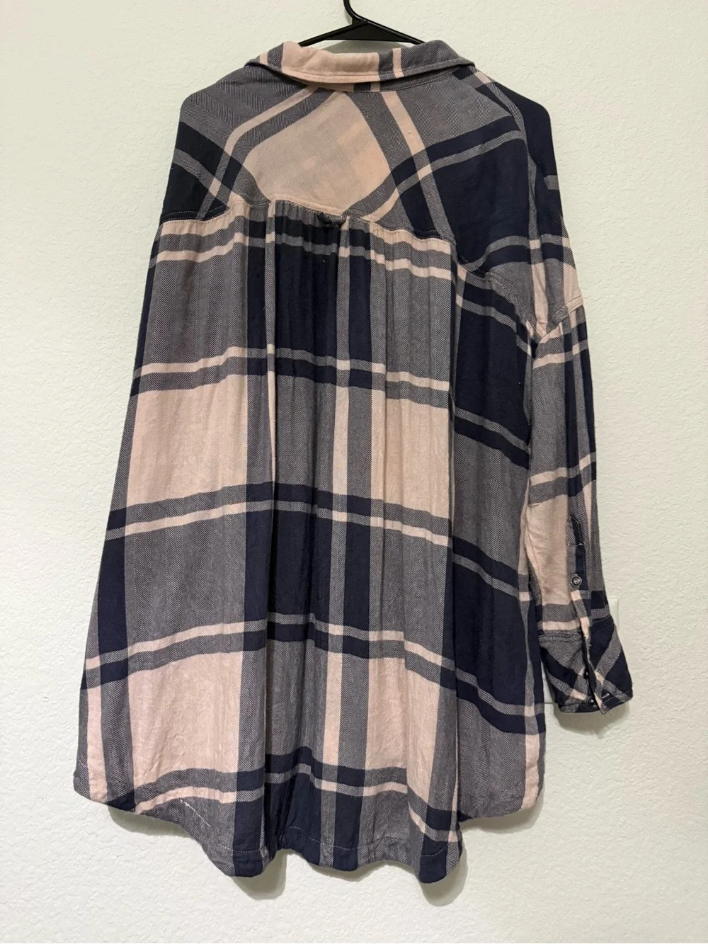Free People Navy and Beige Plaid Button-Down Shirt